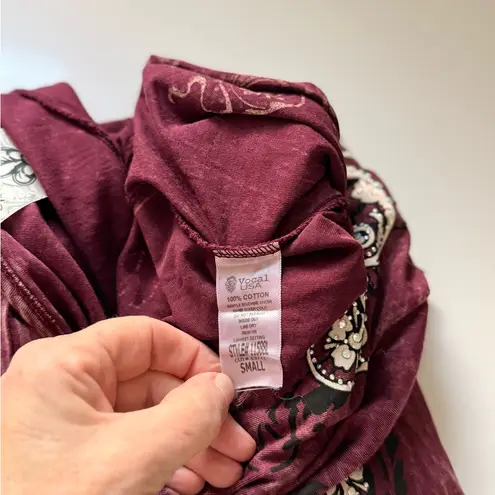 Vocal Burgundy and Black Embroidered Top Vintage fringe