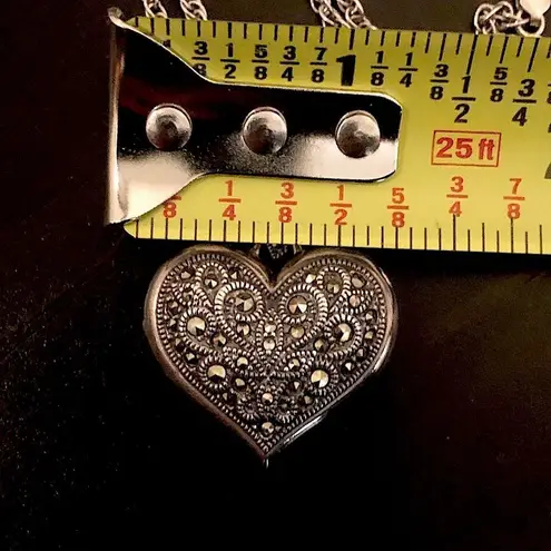 JACK JUDITH Sterling Silver Inlaid Marcasite Heart Locket with Clock Pendant NWT