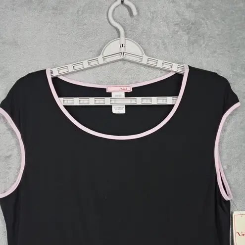 Vol.1 Blouse Large Pink Black Trim Bow Tie Top Cap Sleeve Y2K Preppy Pinup Retro