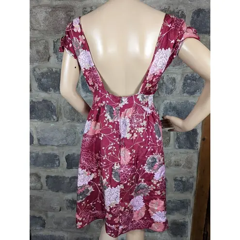 Mon Petit Oiseau red silk floral flutter sleeve dress