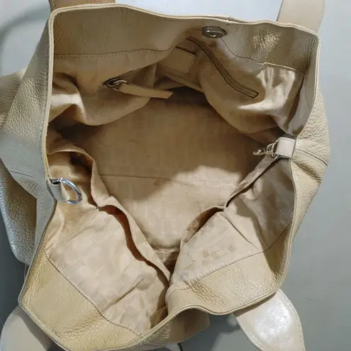 Furla Beige Soft Leather Tote Shoulder Bag Handbag Italy Dual Handles Spacious