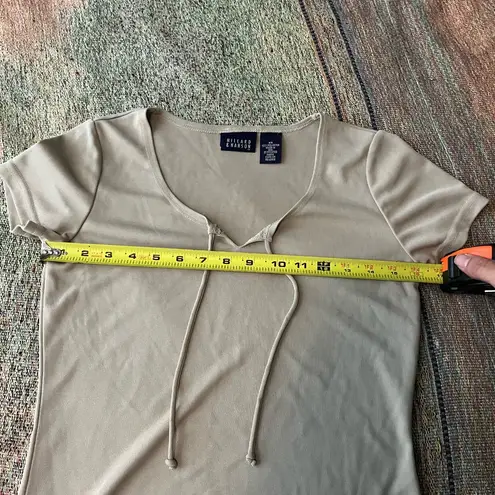 Hillard & Hanson Cream Fitted Tie Front T-Shirt V-Neck Drawstring Neckline SZ XS