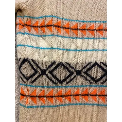 Woven Heart Brown Knit with Orange & Blue Aztec Print Open Cardigan Medium