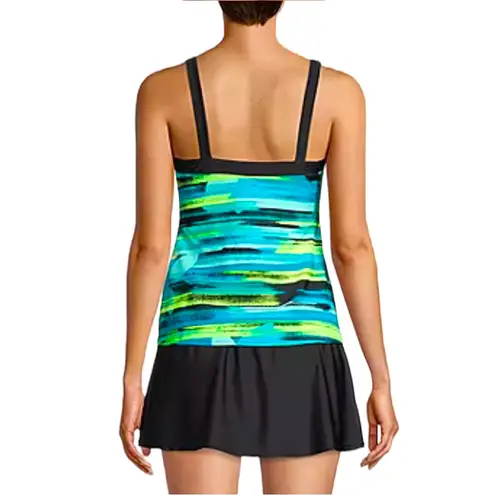 ZeroXposur Striped Neon Shades of Blue and Yellow Peasant Tankini Top NWT 0X