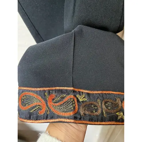 Vintage 90s Clio black boho Indian floral embroidered leg capri pants Size 14