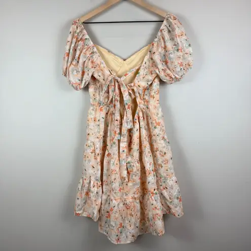 Dee Elly Mini Dress Women's XL Multicolor Floral Tiered Strap Back Puff Sleeve