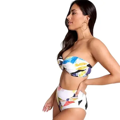 CALIA Women's Twisted Bandeau Bikini Top & Wide Banded HR Bottoms Set Size M NWT Blue Size M