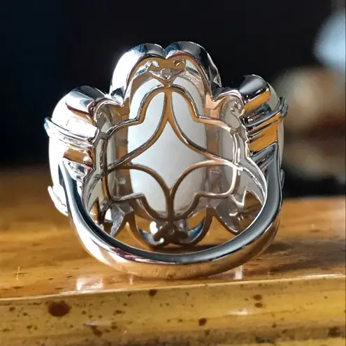 Natural Jade Sterling Silver Trilogy Ring Size 6 Gold