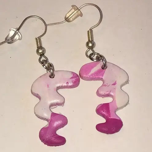 Pink and White Abstract Clay Boho Earrings