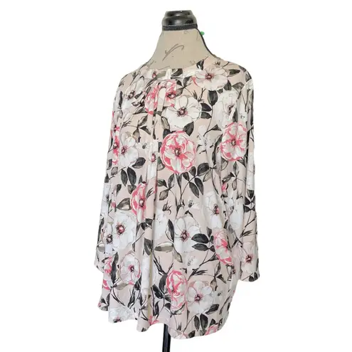 Karl Lagerfeld Blouse Size XL Tunic Floral Bow Tied Pleated Knit Secretary