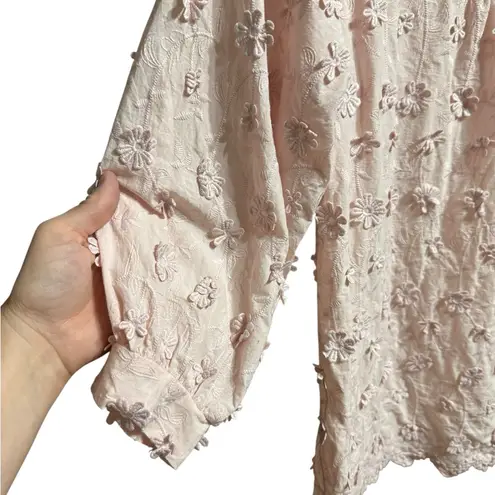 Romantic Pink Floral Appliqué Blouse Cottagecore Vibes Whimsical Scalloped Sz S