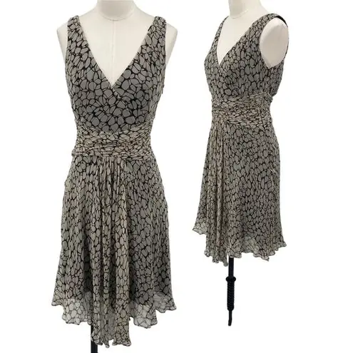 Vintage Y2k Silk Mini Dress Faux Wrap Surplice Fit & Flare Abstract Print Gray 4