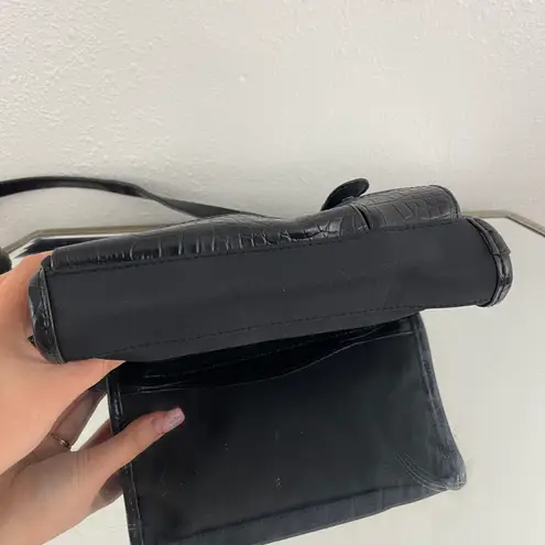 Vintage Y2K Black Faux Leather Croc Embossed Grunge Angel Cherub Crossbody Purse