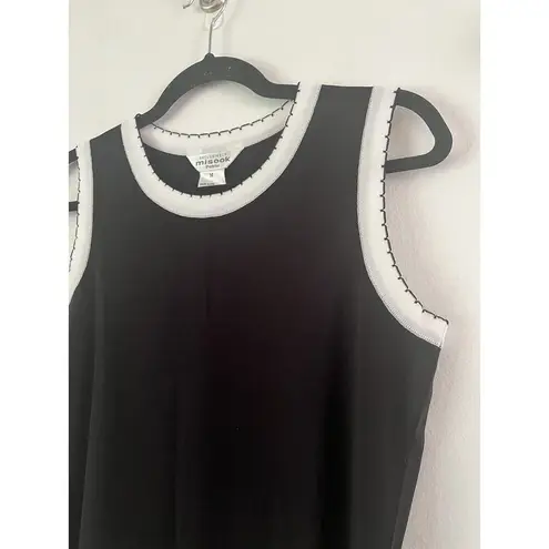 Misook Black Knit White Trim Preppy Academia Dressy Tank Top Sz Medium Petite