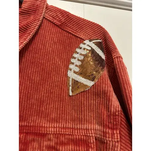 J. Lee Women’s Red Size XL Sequin football Game Day corduroy Fringe Jacket Coat