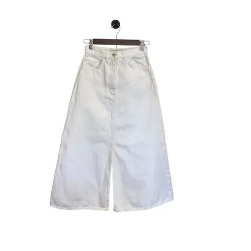 COS White Denim Midi Skirt With Slit Size 4