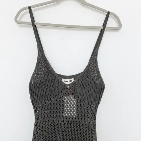 Open Edit Womens Crochet Dress Gray Size M Open Stitch Sleeveless Coastal Boho