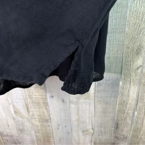 Caroline Rose Linen 1X Black Crewneck 3/4 Tabbed Sleeves Tunic Top Oversized