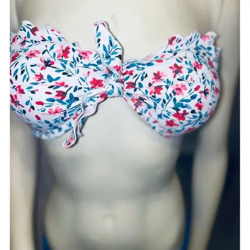 Xhilaration  Floral Strapless Bandeau Bikini Top White Red Blue Size M