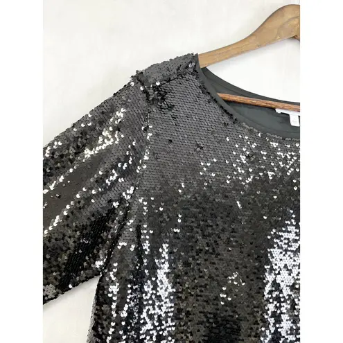 Stacy London Womens Sequin Top Large Disco Party Glam Metallic Sparkle Showgirl Black