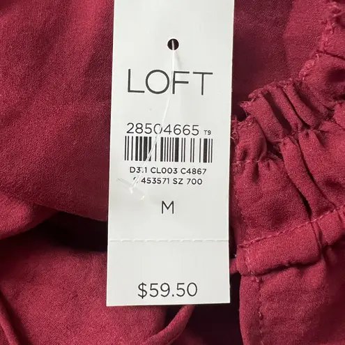 Loft  Shirt Womens Medium Red Babydoll‎ Balloon Sleeve Ruffle Bohemian Peasant