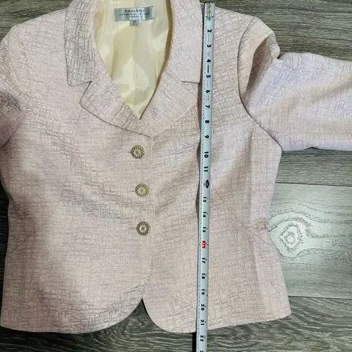 Tahari Women Light Pink Textured Collared Long Sleeve Blazer Size 12 Petite