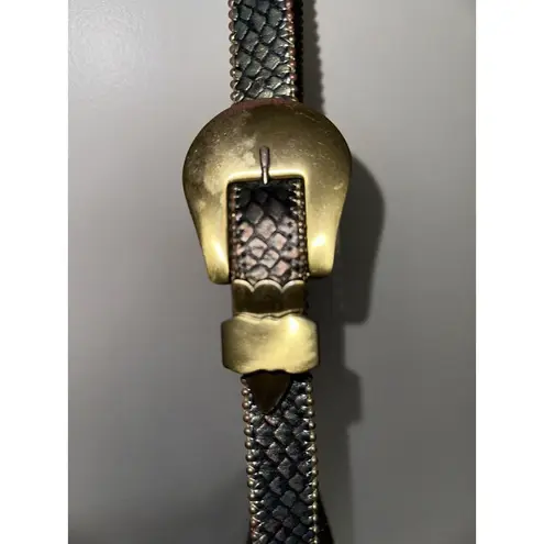 1992 Nina Arjani Leather 12x10" Shoulder Bag Cross Body Metallic Gold Snakeskin Black