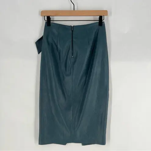 Rebecca Taylor Faux Leather Elegant High Rise Blue Tie Waist Faux Wrap Skirt 00