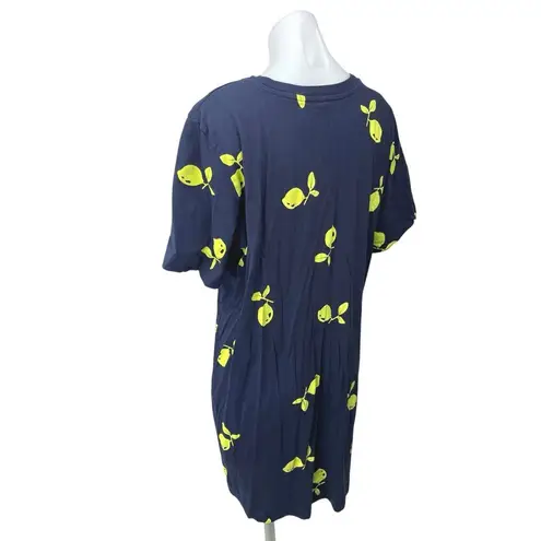 C&A Women's Blue Lemon Fruit Crew Neck Short Sleeve Mini T Shirt Dress Sz XL
