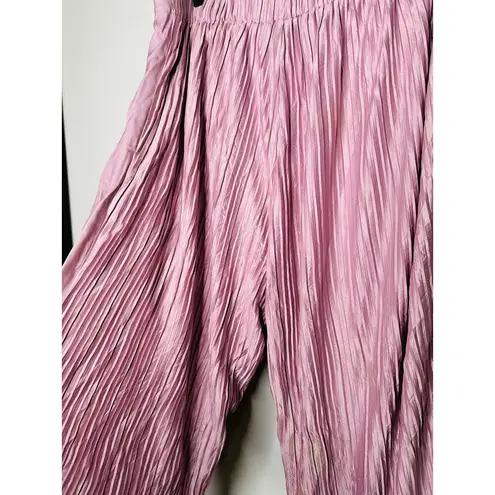 ATLEIN COLLECTIVE Pink Pleated Texture Mauve Plisses Flowy Pants Size 12