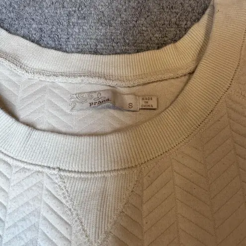 prAna Silverspring Pullover Sweater size S Cream Cable Herringbone Pockets