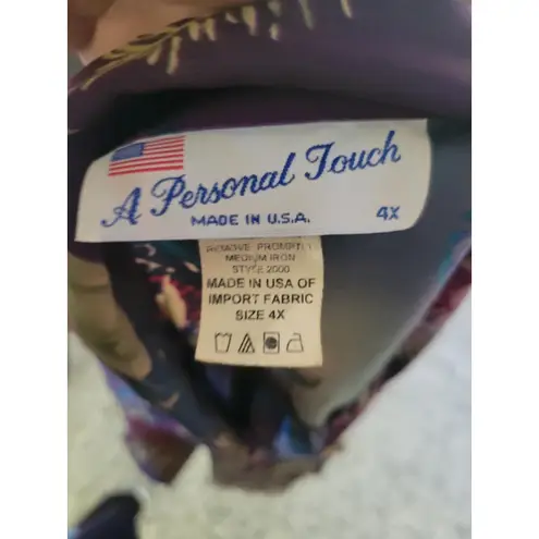 A Personal Touch 4X Purple Floral Paisley Button Down Blouse USA Made