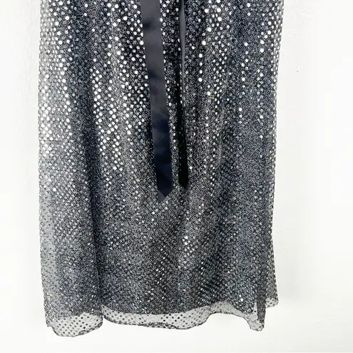 Jessica McClintock For Gunne Sax Black Sequin Bow Waist Holiday Party Dress 1