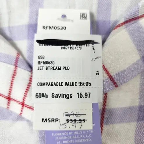 Florence by Mills Plaid White Purple Oversized Long Sleeve Cropped Size XS