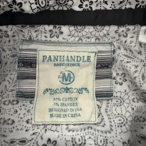 Panhandle Roughstock Shirt Womens Medium Black White Western Pearl Snap Rodeo