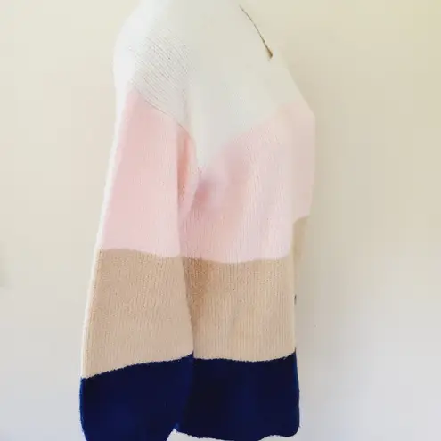 Fever colorblock striped balloon sleeve crewneck sweater size large