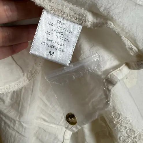 Pomander Place Griffin Ivory Eyelet Button Up Long Sleeve Midi Dress M White Size M