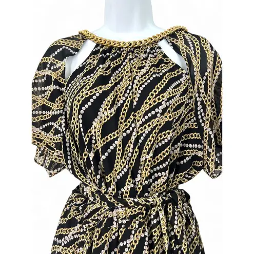 Michael Kors | S | Short Sleeve Chiffon Printed Gold Chain Detail Dress Womens Black