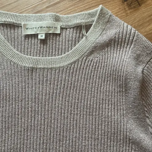 White + Warren Metallic Shimmer Gold Silver Ribbed Sweater sz Medium