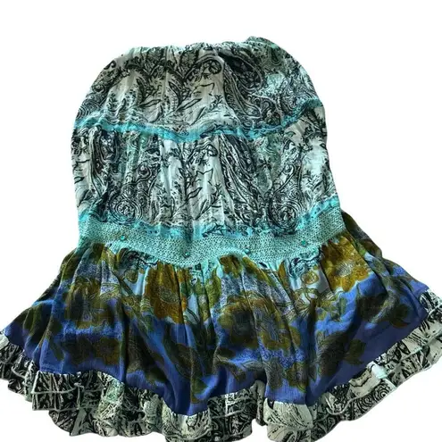 Elegant Paisley Midi Skirt in Blue and Green Size L