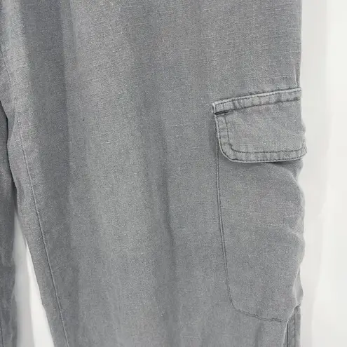 Sincerely Jules Linen Blend Cargo Womens Pants Sz L Gray Utiltiy Wide Leg Comfy