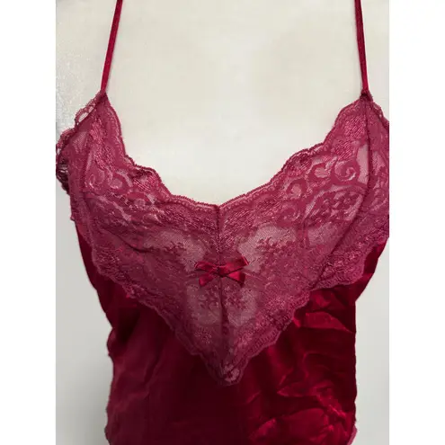 Petra Fashions Velvet Cami Top Lace Trim Burgundy Sleeveless Lingerie Tank Large Red