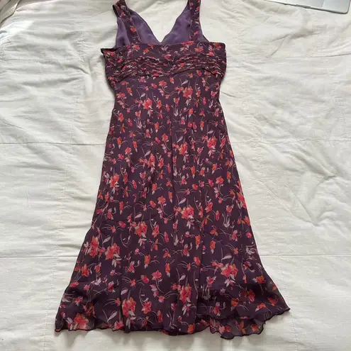 Jaclyn Smith Vintage purple floral silk midi dress with ruching Size 12