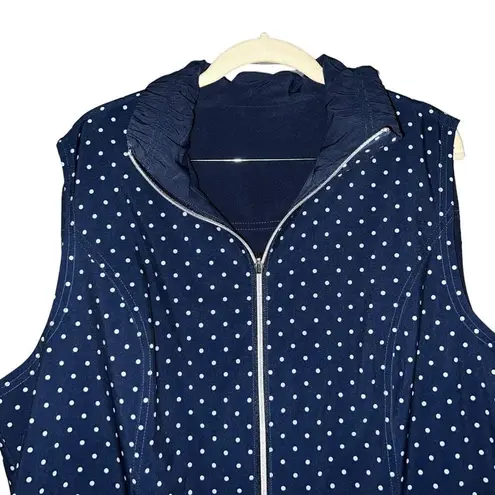 Women's Sz L Reversible Sleeveless Full Zip Vest Blue/Polka Dot Golf Hiking Size L