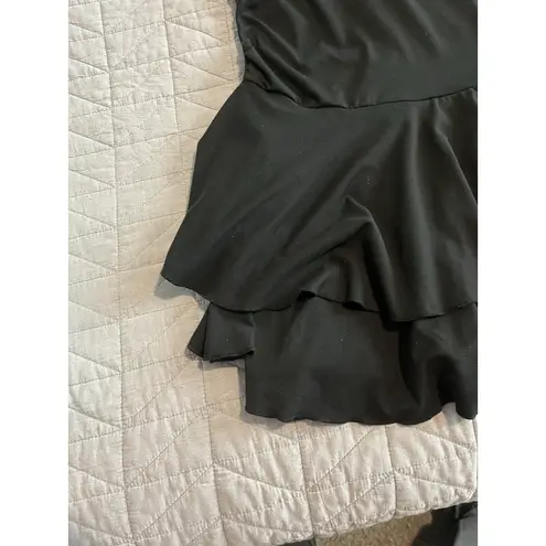 Beaudrm Tiered Mini Dress Size XL Black Sleeveless Halter Cross Pendan Tie Neck