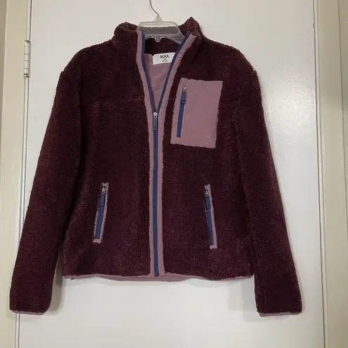 SOUL CYCLE maroon purple zip up fleece jacket size XS