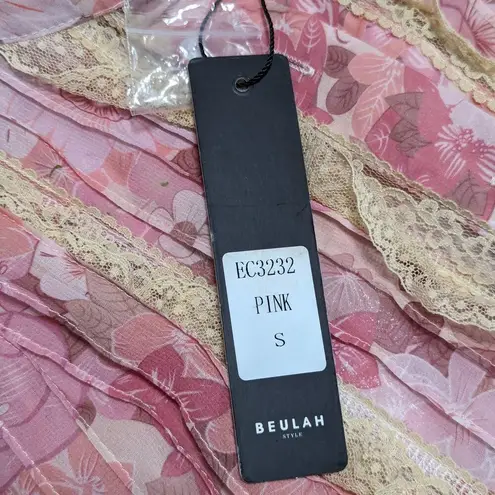 Beulah Pink Lace Ruffle Mini Dress Puff Sleeve Coquette Kawaii Womens Small