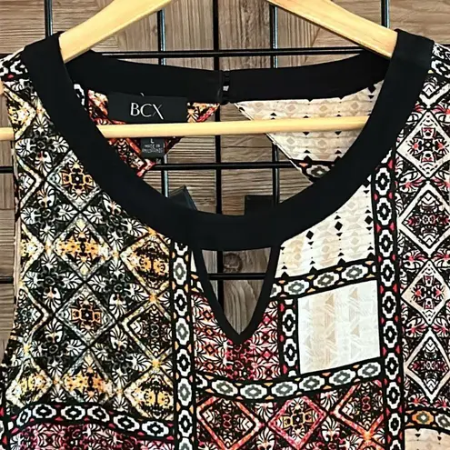 BCX Womens Tank Top Sz Large Black Patchwork Open Back Bohemian