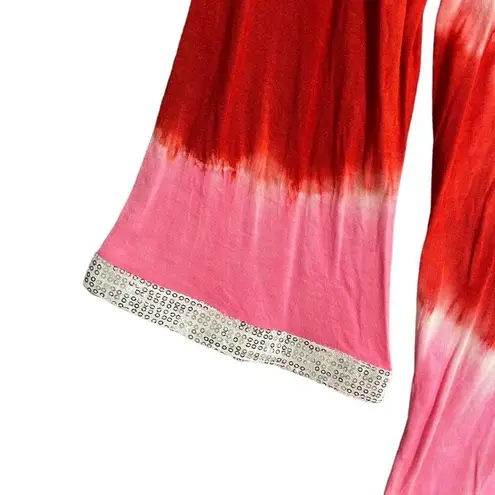 Raviya Swim Coverup Womens Small Red Pink Tie Dyed Sequin Neck Lower Sleeve New