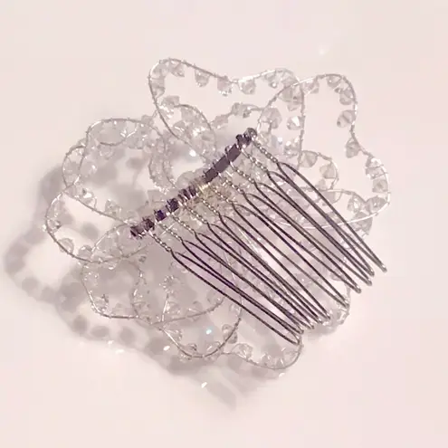 Silver FLOWER HAIR COMB Wire Sparkle Beaded 3